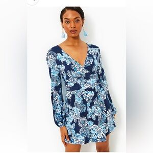 Lilly Pulitzer Navy and Light Blue Floral Long Sleeve Dress / Romper
